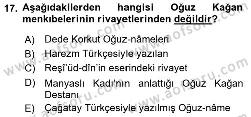 XI-XIII. Yüzyıllar Türk Dili Dersi 2019 - 2020 Yılı (Final) Dönem Sonu Sınav Soruları 17. Soru