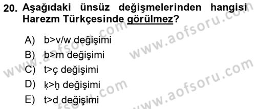 XI-XIII. Yüzyıllar Türk Dili Dersi 2019 - 2020 Yılı (Final) Dönem Sonu Sınav Soruları 20. Soru