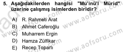 XI-XIII. Yüzyıllar Türk Dili Dersi 2019 - 2020 Yılı (Final) Dönem Sonu Sınav Soruları 5. Soru