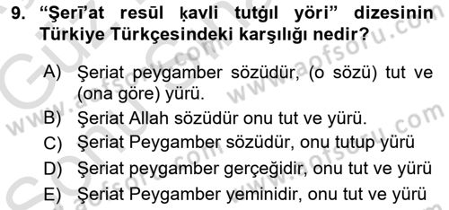 XI-XIII. Yüzyıllar Türk Dili Dersi 2019 - 2020 Yılı (Final) Dönem Sonu Sınav Soruları 9. Soru