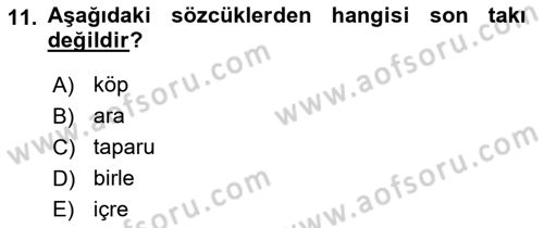 XI-XIII. Yüzyıllar Türk Dili Dersi 2020 - 2021 Yılı Yaz Okulu Sınav Soruları 11. Soru