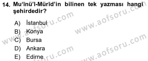 XI-XIII. Yüzyıllar Türk Dili Dersi 2020 - 2021 Yılı Yaz Okulu Sınav Soruları 14. Soru