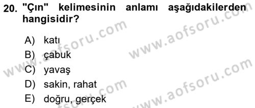 XI-XIII. Yüzyıllar Türk Dili Dersi 2020 - 2021 Yılı Yaz Okulu Sınav Soruları 20. Soru