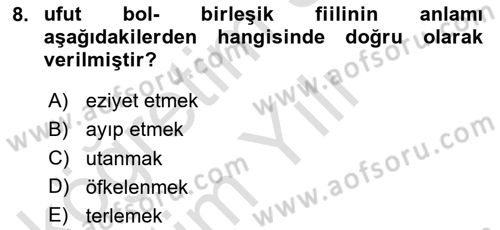 XI-XIII. Yüzyıllar Türk Dili Dersi 2020 - 2021 Yılı Yaz Okulu Sınav Soruları 8. Soru