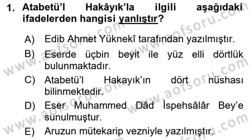 XI-XIII. Yüzyıllar Türk Dili Dersi 2021 - 2022 Yılı (Vize) Ara Sınav Soruları 1. Soru