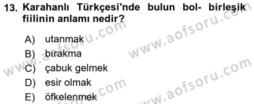 XI-XIII. Yüzyıllar Türk Dili Dersi 2021 - 2022 Yılı (Vize) Ara Sınav Soruları 13. Soru