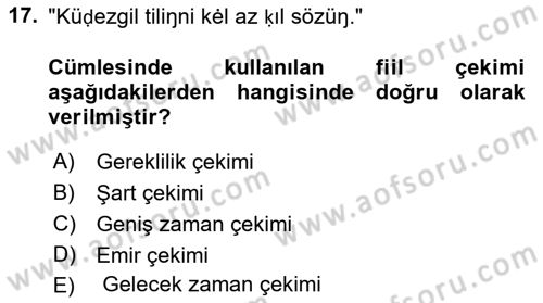 XI-XIII. Yüzyıllar Türk Dili Dersi 2021 - 2022 Yılı (Vize) Ara Sınav Soruları 17. Soru