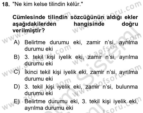 XI-XIII. Yüzyıllar Türk Dili Dersi 2021 - 2022 Yılı (Vize) Ara Sınav Soruları 18. Soru