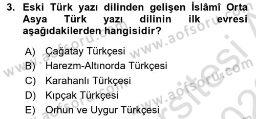 XI-XIII. Yüzyıllar Türk Dili Dersi Ara Sınavı Deneme Sınav Soruları 3. Soru