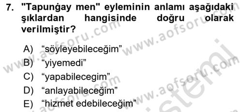 XI-XIII. Yüzyıllar Türk Dili Dersi 2021 - 2022 Yılı (Vize) Ara Sınav Soruları 7. Soru