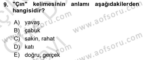 XI-XIII. Yüzyıllar Türk Dili Dersi Ara Sınavı Deneme Sınav Soruları 9. Soru