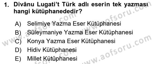 XI-XIII. Yüzyıllar Türk Dili Dersi 2021 - 2022 Yılı (Final) Dönem Sonu Sınav Soruları 1. Soru