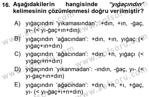 XI-XIII. Yüzyıllar Türk Dili Dersi 2021 - 2022 Yılı (Final) Dönem Sonu Sınav Soruları 16. Soru