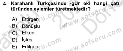 XI-XIII. Yüzyıllar Türk Dili Dersi 2021 - 2022 Yılı (Final) Dönem Sonu Sınav Soruları 4. Soru