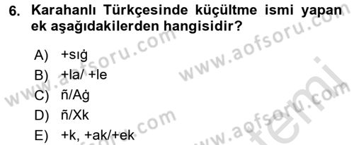 XI-XIII. Yüzyıllar Türk Dili Dersi 2021 - 2022 Yılı (Final) Dönem Sonu Sınav Soruları 6. Soru