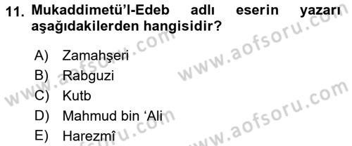 XI-XIII. Yüzyıllar Türk Dili Dersi 2021 - 2022 Yılı Yaz Okulu Sınav Soruları 11. Soru