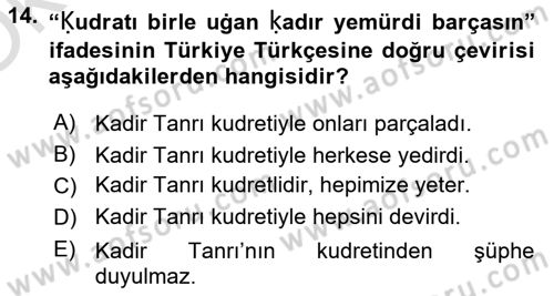 XI-XIII. Yüzyıllar Türk Dili Dersi 2021 - 2022 Yılı Yaz Okulu Sınav Soruları 14. Soru