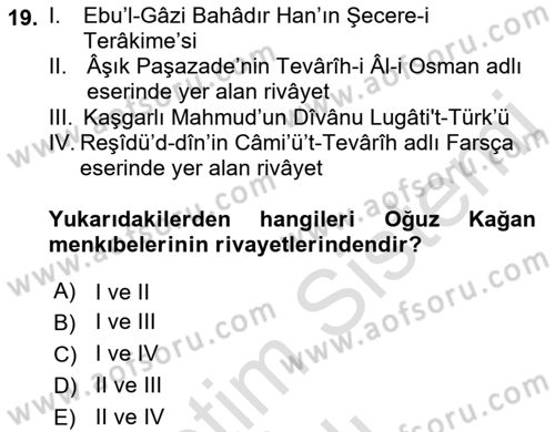 XI-XIII. Yüzyıllar Türk Dili Dersi 2021 - 2022 Yılı Yaz Okulu Sınav Soruları 19. Soru