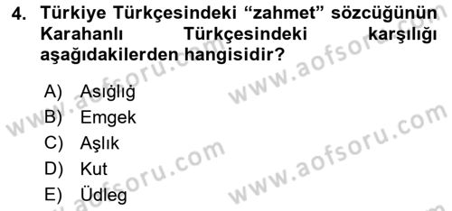 XI-XIII. Yüzyıllar Türk Dili Dersi 2021 - 2022 Yılı Yaz Okulu Sınav Soruları 4. Soru