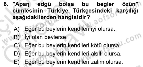 XI-XIII. Yüzyıllar Türk Dili Dersi 2021 - 2022 Yılı Yaz Okulu Sınav Soruları 6. Soru