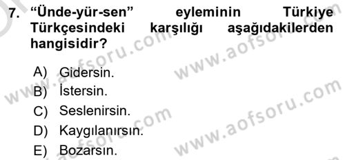 XI-XIII. Yüzyıllar Türk Dili Dersi 2021 - 2022 Yılı Yaz Okulu Sınav Soruları 7. Soru