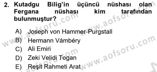 XI-XIII. Yüzyıllar Türk Dili Dersi Ara Sınavı Deneme Sınav Soruları 2. Soru