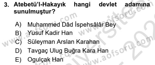 XI-XIII. Yüzyıllar Türk Dili Dersi 2022 - 2023 Yılı (Vize) Ara Sınav Soruları 3. Soru