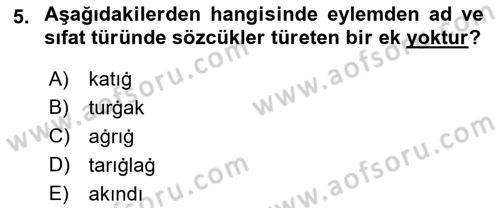 XI-XIII. Yüzyıllar Türk Dili Dersi Ara Sınavı Deneme Sınav Soruları 5. Soru