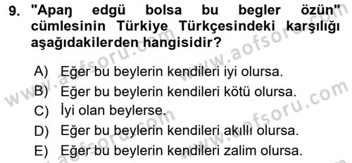 XI-XIII. Yüzyıllar Türk Dili Dersi 2022 - 2023 Yılı (Vize) Ara Sınav Soruları 9. Soru