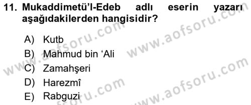 XI-XIII. Yüzyıllar Türk Dili Dersi 2022 - 2023 Yılı (Final) Dönem Sonu Sınav Soruları 11. Soru