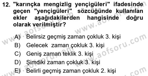 XI-XIII. Yüzyıllar Türk Dili Dersi 2022 - 2023 Yılı (Final) Dönem Sonu Sınav Soruları 12. Soru