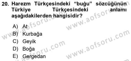 XI-XIII. Yüzyıllar Türk Dili Dersi 2022 - 2023 Yılı (Final) Dönem Sonu Sınav Soruları 20. Soru
