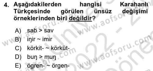 XI-XIII. Yüzyıllar Türk Dili Dersi 2022 - 2023 Yılı (Final) Dönem Sonu Sınav Soruları 4. Soru