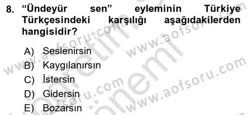 XI-XIII. Yüzyıllar Türk Dili Dersi 2022 - 2023 Yılı (Final) Dönem Sonu Sınav Soruları 8. Soru