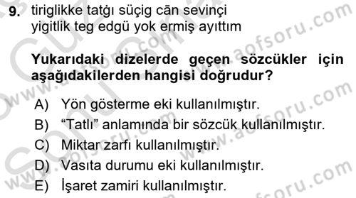 XI-XIII. Yüzyıllar Türk Dili Dersi 2022 - 2023 Yılı (Final) Dönem Sonu Sınav Soruları 9. Soru