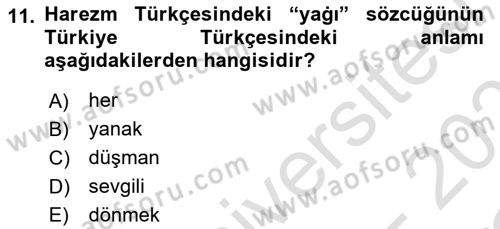 XI-XIII. Yüzyıllar Türk Dili Dersi 2022 - 2023 Yılı Yaz Okulu Sınav Soruları 11. Soru