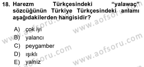 XI-XIII. Yüzyıllar Türk Dili Dersi 2022 - 2023 Yılı Yaz Okulu Sınav Soruları 18. Soru