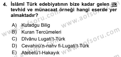 XI-XIII. Yüzyıllar Türk Dili Dersi 2022 - 2023 Yılı Yaz Okulu Sınav Soruları 4. Soru