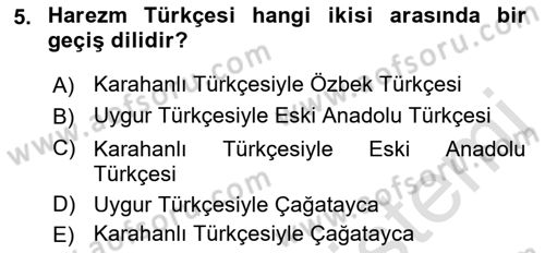 XI-XIII. Yüzyıllar Türk Dili Dersi 2022 - 2023 Yılı Yaz Okulu Sınav Soruları 5. Soru