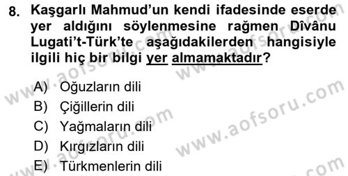 XI-XIII. Yüzyıllar Türk Dili Dersi 2022 - 2023 Yılı Yaz Okulu Sınav Soruları 8. Soru