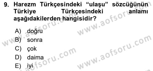 XI-XIII. Yüzyıllar Türk Dili Dersi 2022 - 2023 Yılı Yaz Okulu Sınav Soruları 9. Soru