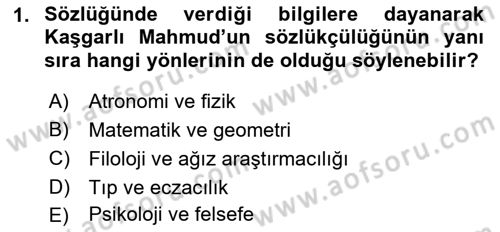 XI-XIII. Yüzyıllar Türk Dili Dersi Ara Sınavı Deneme Sınav Soruları 1. Soru