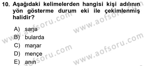 XI-XIII. Yüzyıllar Türk Dili Dersi Ara Sınavı Deneme Sınav Soruları 10. Soru