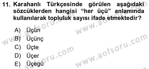XI-XIII. Yüzyıllar Türk Dili Dersi 2023 - 2024 Yılı (Vize) Ara Sınav Soruları 11. Soru