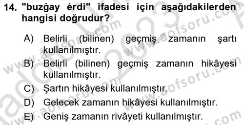 XI-XIII. Yüzyıllar Türk Dili Dersi Ara Sınavı Deneme Sınav Soruları 14. Soru
