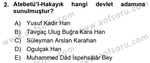 XI-XIII. Yüzyıllar Türk Dili Dersi 2023 - 2024 Yılı (Vize) Ara Sınav Soruları 2. Soru