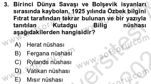 XI-XIII. Yüzyıllar Türk Dili Dersi 2023 - 2024 Yılı (Vize) Ara Sınav Soruları 3. Soru