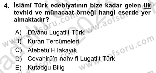 XI-XIII. Yüzyıllar Türk Dili Dersi 2023 - 2024 Yılı (Vize) Ara Sınav Soruları 4. Soru