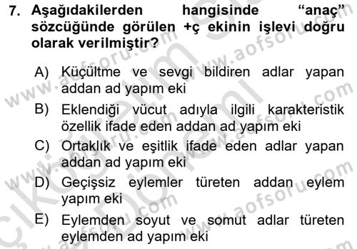 XI-XIII. Yüzyıllar Türk Dili Dersi Ara Sınavı Deneme Sınav Soruları 7. Soru
