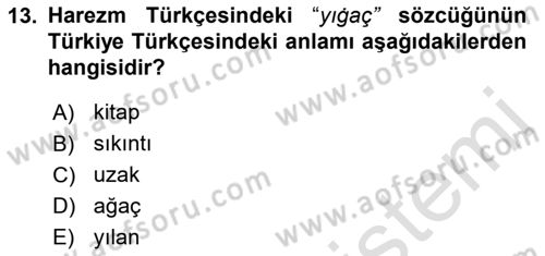 XI-XIII. Yüzyıllar Türk Dili Dersi 2023 - 2024 Yılı (Final) Dönem Sonu Sınav Soruları 13. Soru